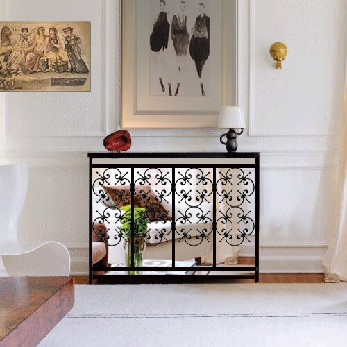 Art deco mirrored radiator covers with geometric centre swirls