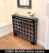 CUBIC BLACK MIRROR radiator cover in satin black with granite top