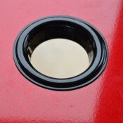 gloss black eyelet on red vinyl radiator cover