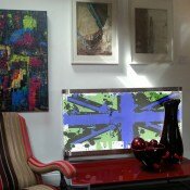 Union Jack Graffiti radiator covers Taupe Blue White Green
