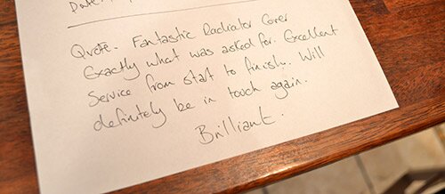 testimonials sheet for radiator covers